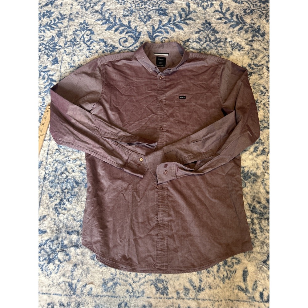 RVCA Slim Fit Short Sleeve Button Down Shirt Mens Large Mauve Pink Oxford Pocket